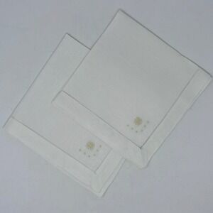 Vintage SET of 2 Linen‎ Square Napkins White Embroidered Dainty Handstitched